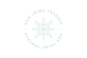 circular light green text travel logo star in middle