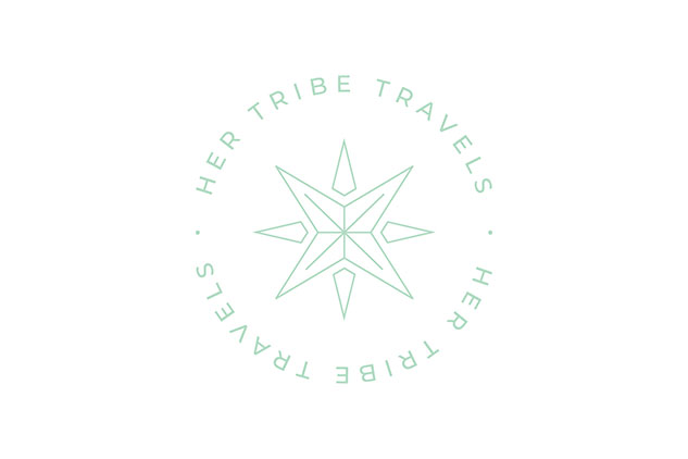 circular light green text travel logo star in middle