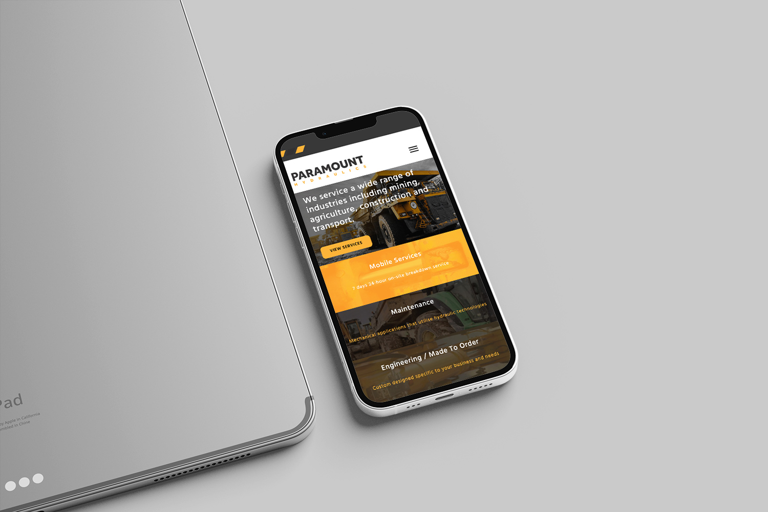 paramount hydraulics website design responsive mobile, Ashleigh May Design