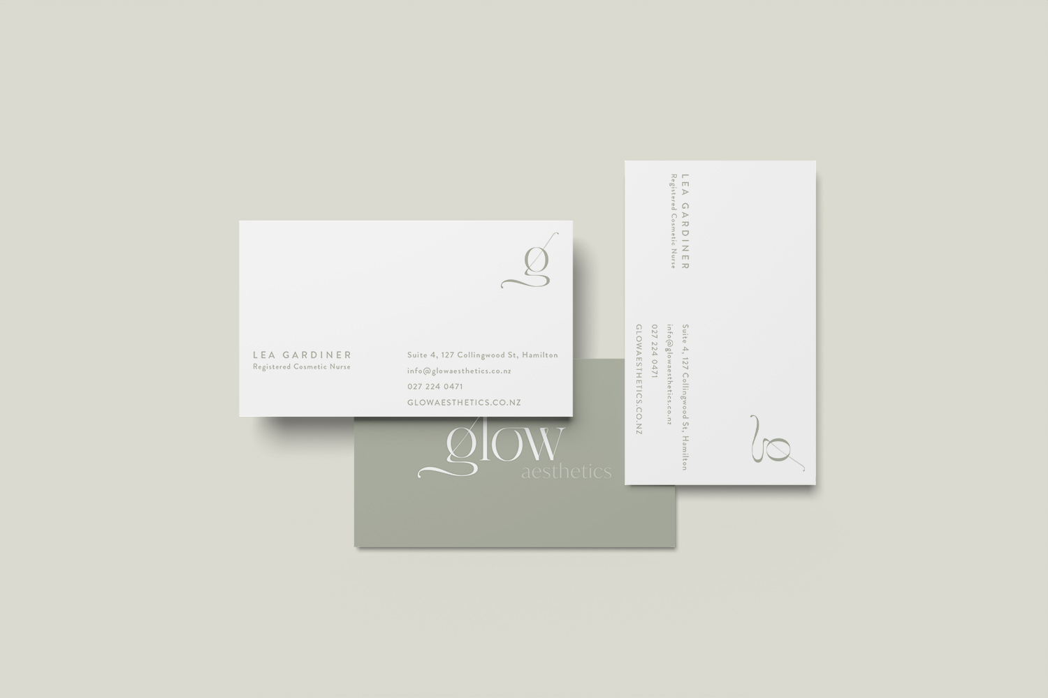 glow aesthetics business card design, Ashleigh May Design